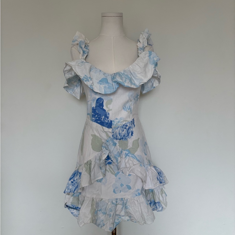 Sabo Skirt Blue and White Ruffle Mini Dress